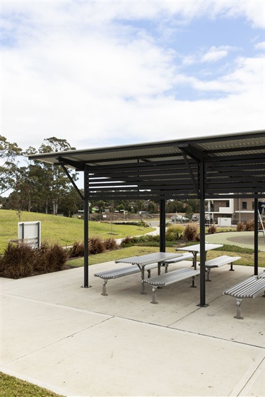 Shaded areas with tables and benches