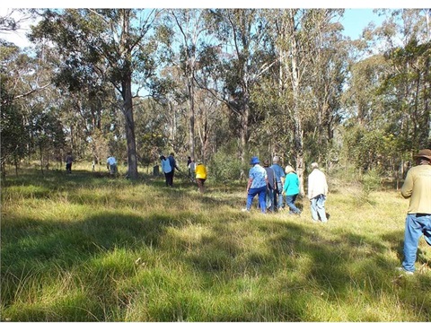 Residents walking through bush.