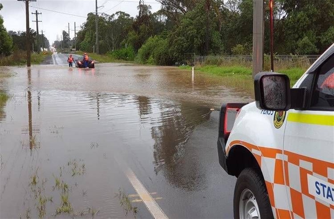 Flood water next to SES truck