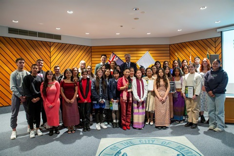 group shot of the Fairfield City Mayor's Youth Achievement Award winners with members of council 