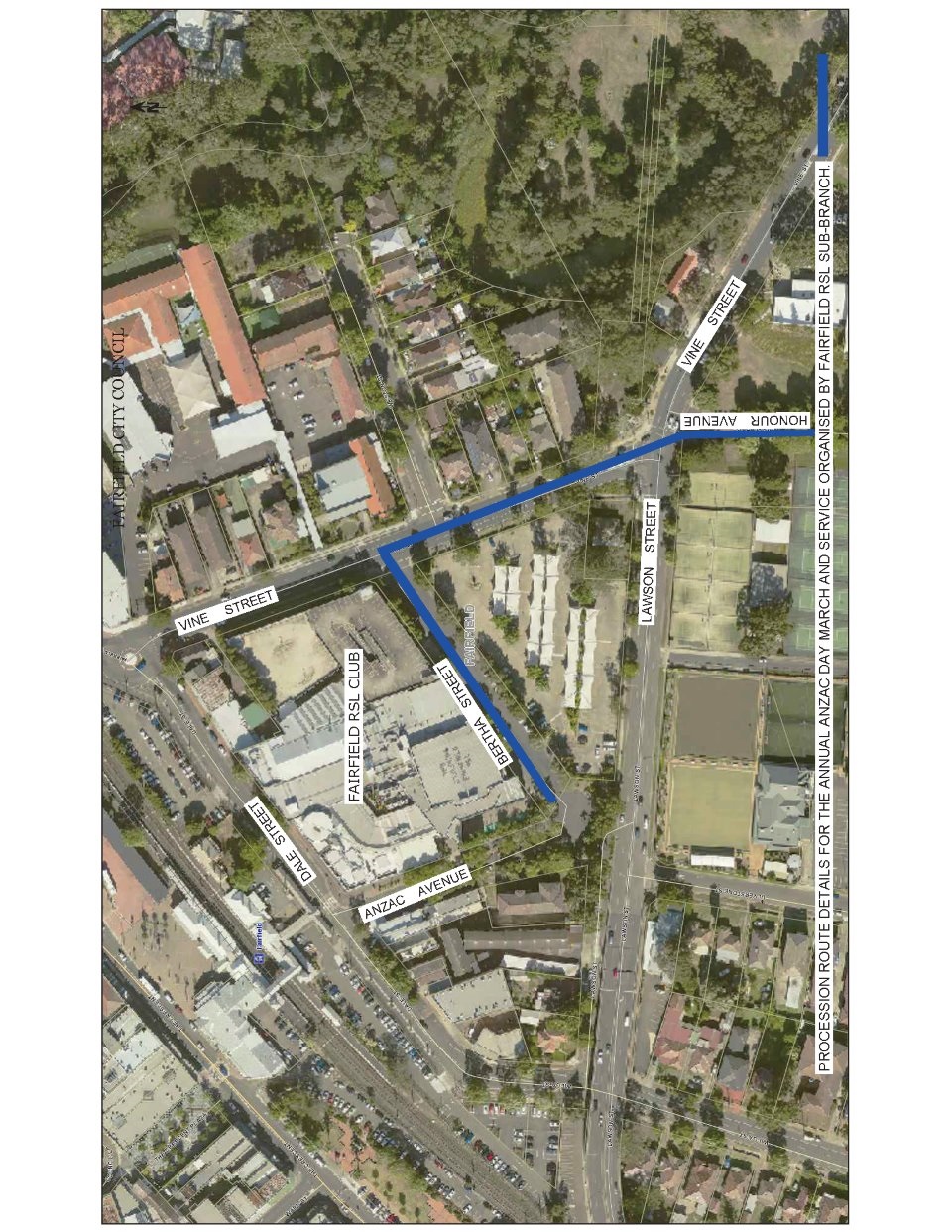 Fairfield RSL ANZAC Day March Procession Route Map 2