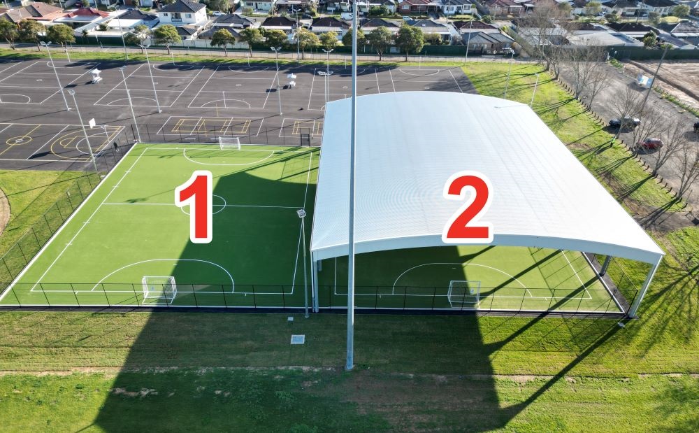 aerial view of the futsal court and the futsal courts have been marked with number 