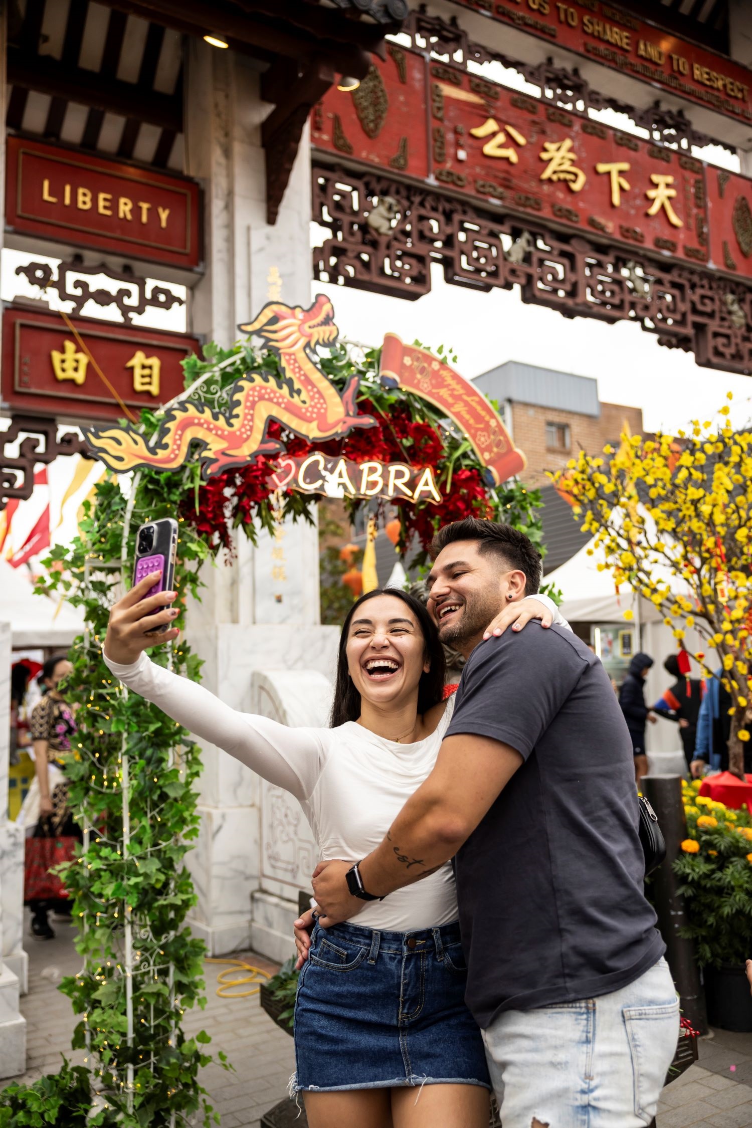 Cabramatta Lunar New Year 2024 a couple taking selfie