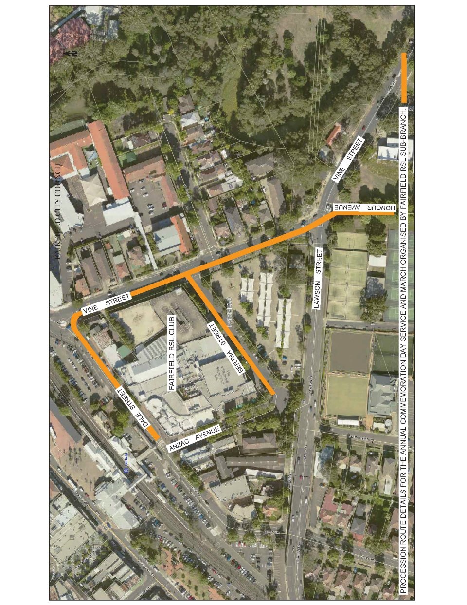 Fairfield RSL Commemoration Day March Procession Route Map1.