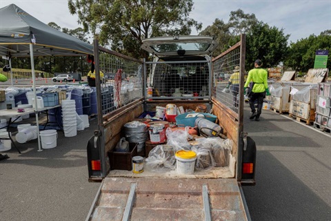 A truck contains household e-waste at the waste centre.