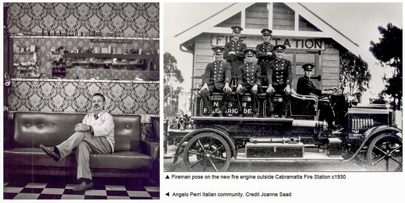 A photo of firemen posing outside of the then new Cabramatta Fire Station about 1930 and a second photo of Italian Community member Angelo Perri.