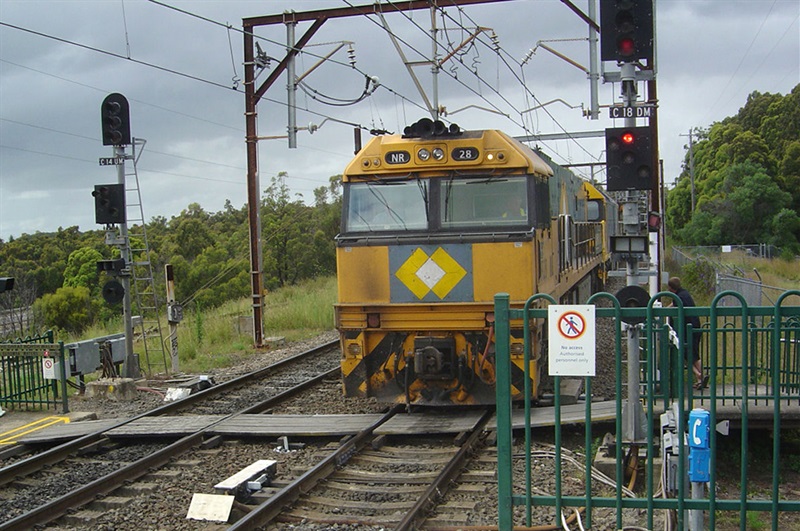 Freight train travelling on the tracks