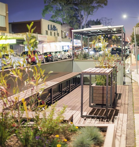 Parklet A at night.