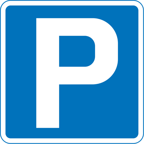 Parking Sign featuring a large white letter P on a blue background.