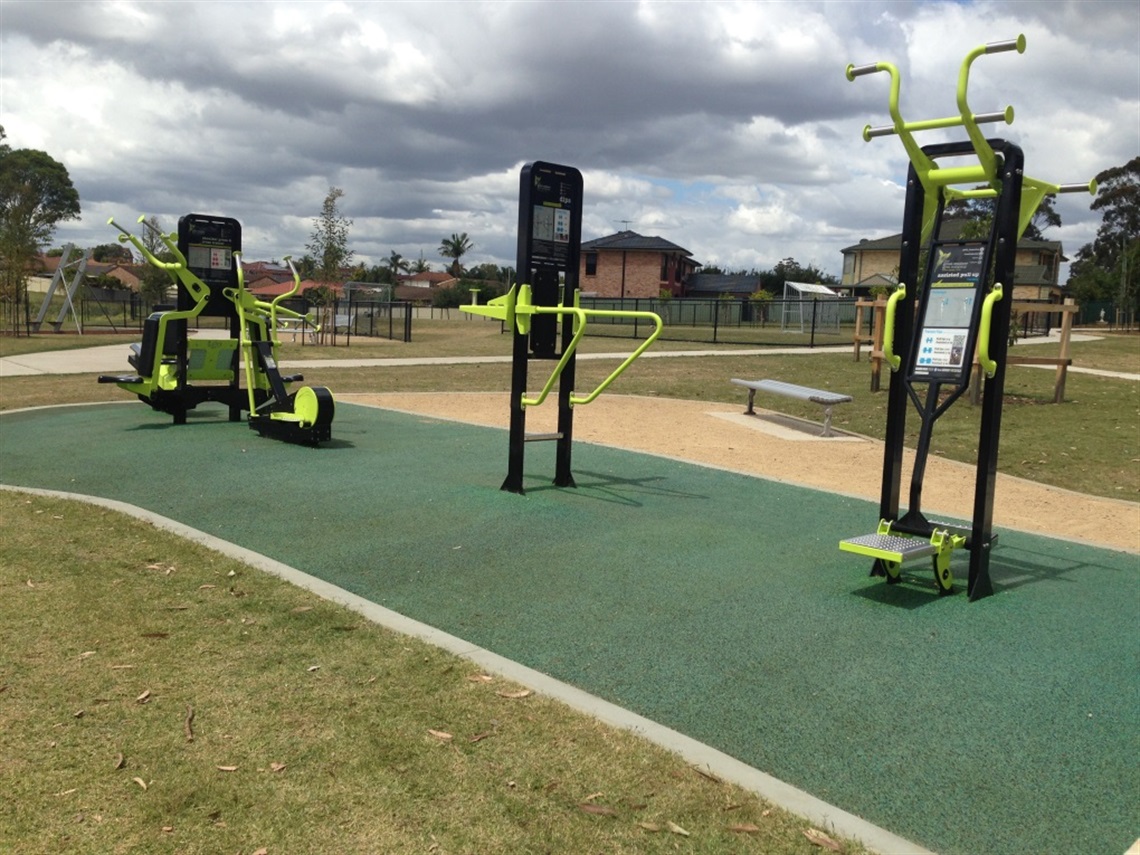 Outdoor fitness equipment at Wilson Park.