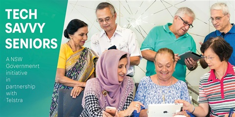 A group of seniors using mobile devices.