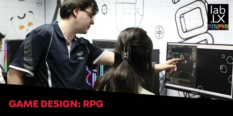 An instructor showing a student on RPG game.